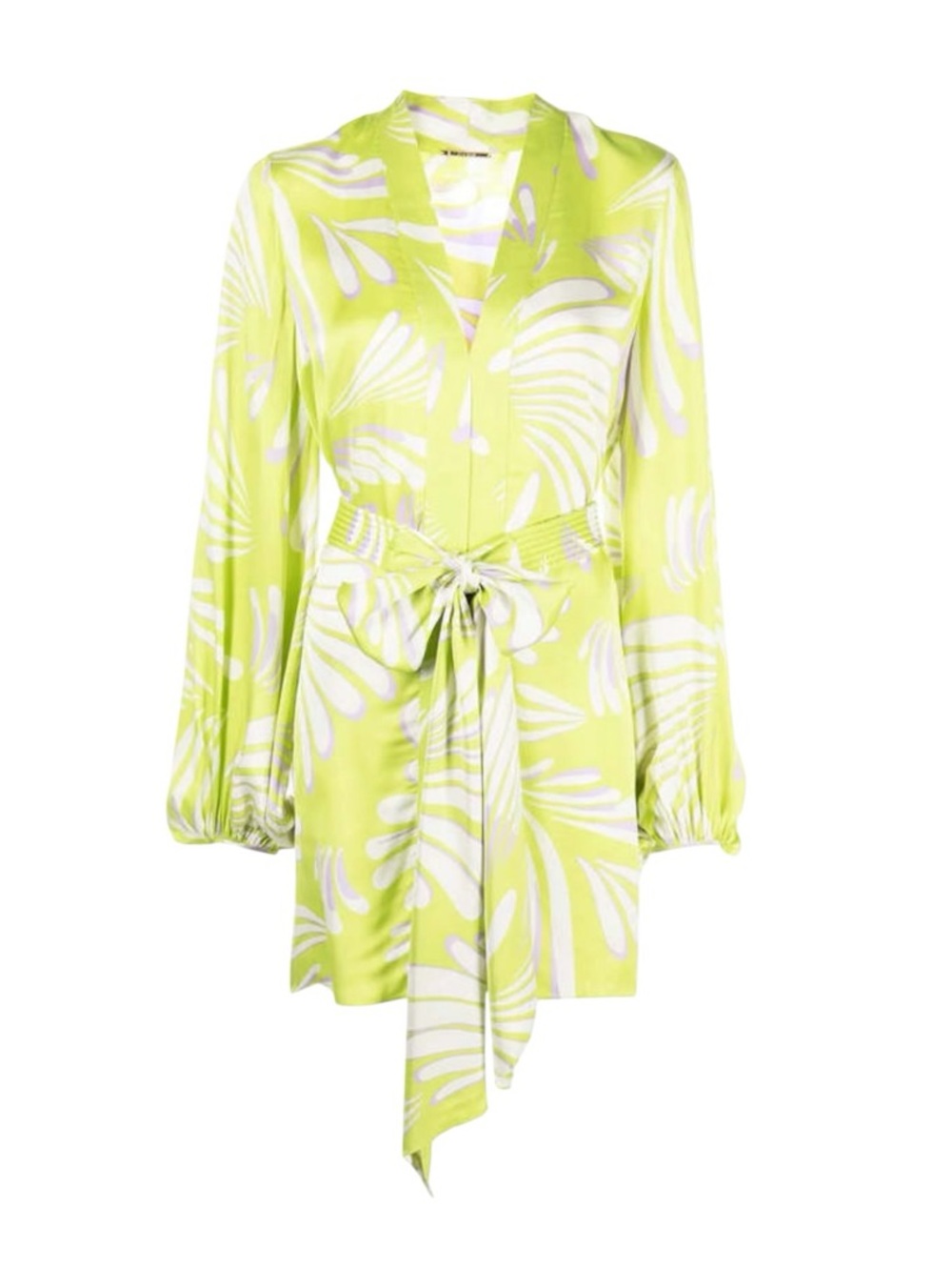 Alexis Karine Mini Wrap Dress Bliss Lime Green Abstract Floral Satin Size S $396 - Picture 10 of 16